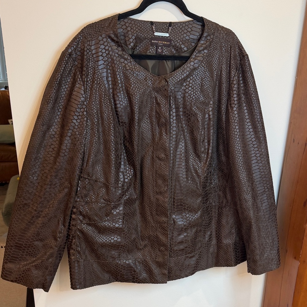 Dana Buchman Brown Faux Snakeskin Shirt Jacket, 3X
